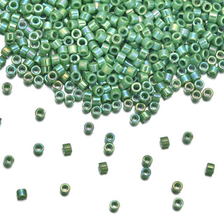 7.5g Miyuki Delica 10/0 Tube Seed Beads, Opaque Rainbow Green DBM163