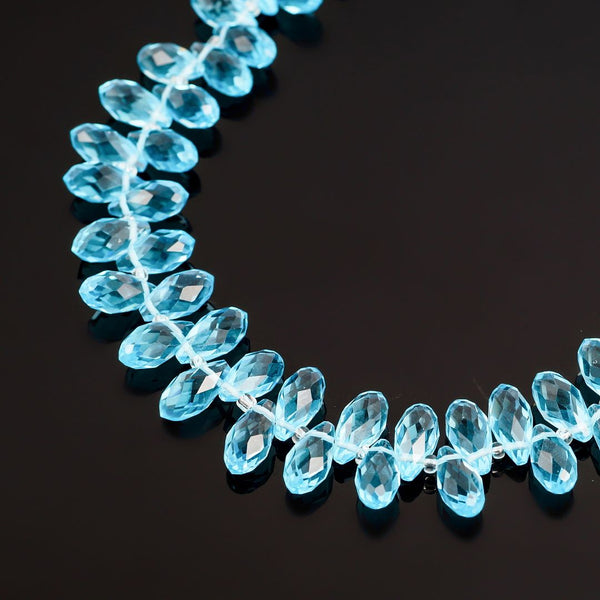 200pcs Creative Club Faceted Teardrop Briolette Crystal Glass Beads, Pendant Drop, Aquamarine Blue, 12x6mm, Hole ID 1mm, CCT2-10
