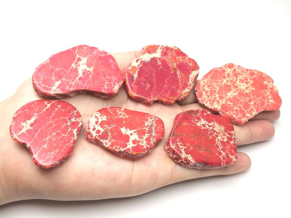 5pcs Natural Grade A Lucky Red Impression Aqua Terra Jasper Beads, Large Flat Slab Gemstone Beads, Smooth Free Form, 15-45mm, Hole ID 1mm, GX10