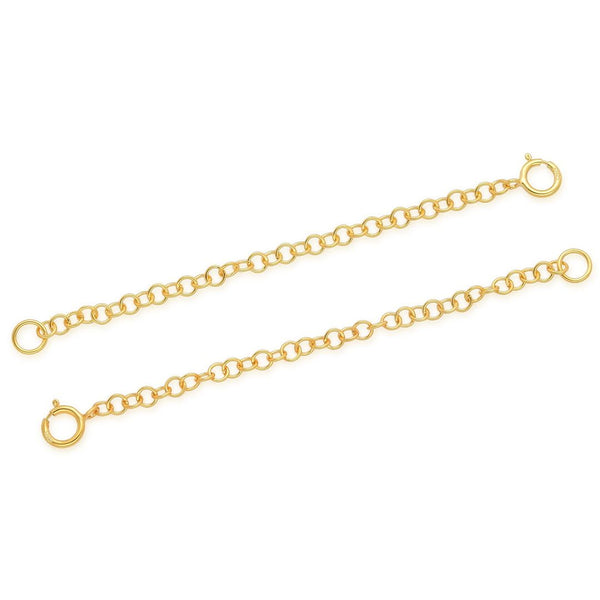 2pcs Sterling Silver Chain Extender with Clasp, 18K Yellow Gold Plated Round Link Chain Extension, Length Selections: 2 inch/3 inch/4 inch/5 inch/6 inch