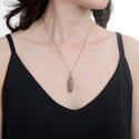 1pc Natural Rhodonite Pink Black Gemstone Pendant Necklace, 18 Inch Surgical Stainless Steel Chain, GGP-E10