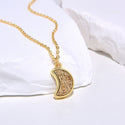 1pc Natural Druzy Crystal Pendant Necklace, Gold Moon Drop Small Gemstone Pendant, 18 inch Gold Plated Stainless Steel Chain, GGP28-1