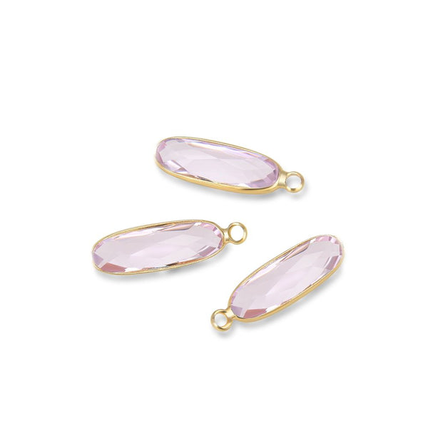 10pcs Grade A October Pink Rectangle Bar Birthstone Charm Drops, 18K Yellow Gold Plated Brass, 21x7mm, CCP8-G10
