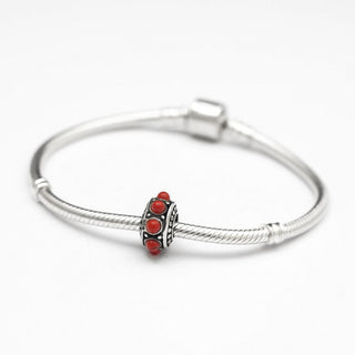 Solid 925 Sterling Silver Flower Charm Lucky Red Stone Bead