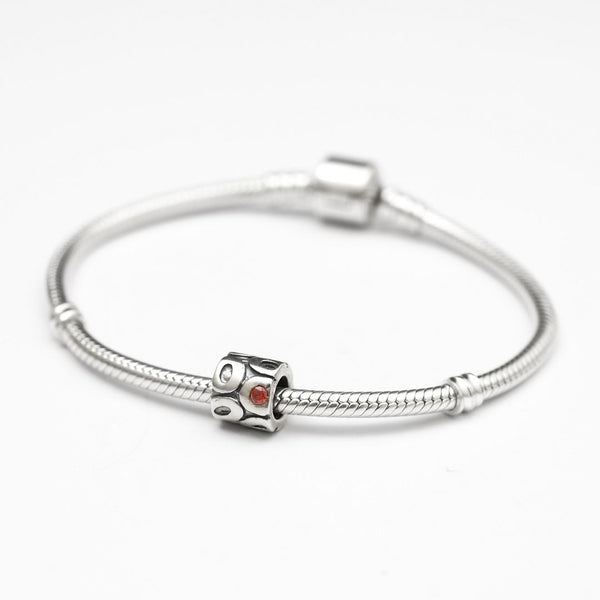 1pc Solid 925 Sterling Silver Siam Bead Charm Cubic Zirconia CZ, Compatible with Pandora All Other Charm Bracelet, EC6