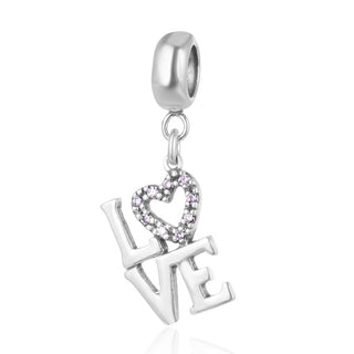 Real 925 Sterling Silver Eternity Love Pink Cubic Zirconia CZ Charm Pendant