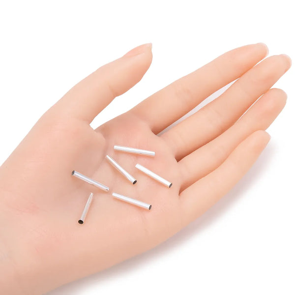 100pcs Smooth 20mm Tube Beads, Sterling Silver Plated Brass, Hole ID Selections: 1.5mm/2.4mm
