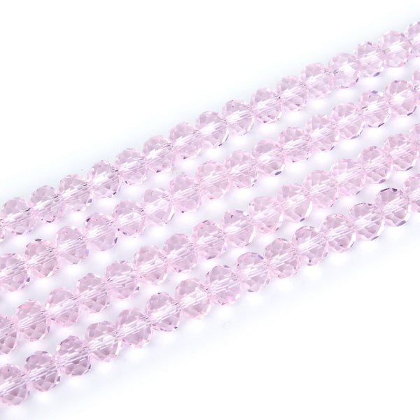 140pcs Creative Club Faceted Rondelle Crystal Glass Beads, Light Rose Pink, 8x6mm, Hole ID 1.1mm, CCR803
