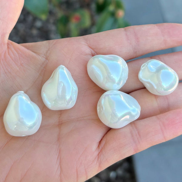 10pcs AAA Natural Oyster Shell Baroque Pearl Beads, Large Irregular High Luster Drilled Flameball Briolette Shell Pearls, 21x17mm, Hole ID 1mm, SP-T1