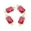 10pcs Grade A July Ruby Red Birthstone Rectangle Radiant Cut Links, 18K Yellow Gold Plated Brass, 14mm, CCP12-G7