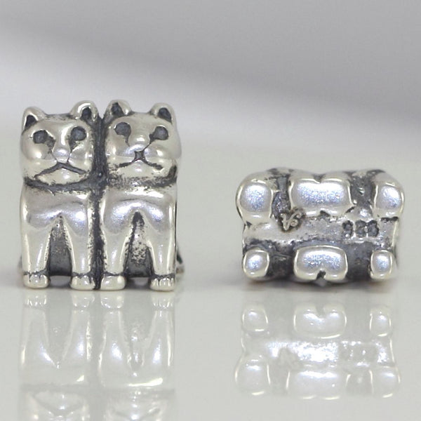 1pc Real Solid Sterling Silver Love Cats Charm Bead, Compatible with Pandora All Other Charm Bracelets, EC395