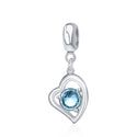 1pc 925 Sterling Silver Love Heart March Birthstone Charm Drop, Blue Aquamarine Cubic Zirconia CZ, 26mm (1 inch) Long, Hole ID 4.5mm, EC1-E3