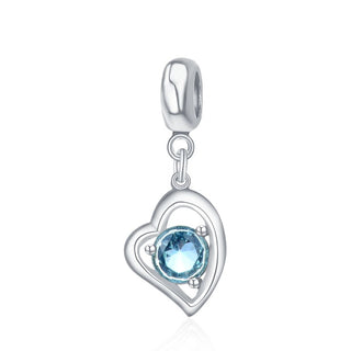 1pc 925 Sterling Silver Love Heart March Birthstone Charm Drop, Blue Aquamarine Cubic Zirconia CZ, 26mm (1 inch) Long, Hole ID 4.5mm, EC1-E3