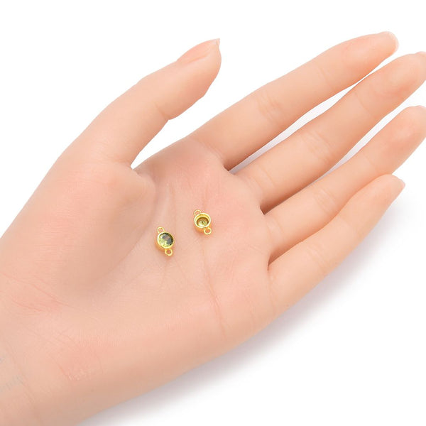 2pcs 925 Sterling Silver 6mm August Birthstone Links, Real 18K Yellow Gold Plated, Peridot Green Cubic Zirconia Gemstone Connector, SXP9-8
