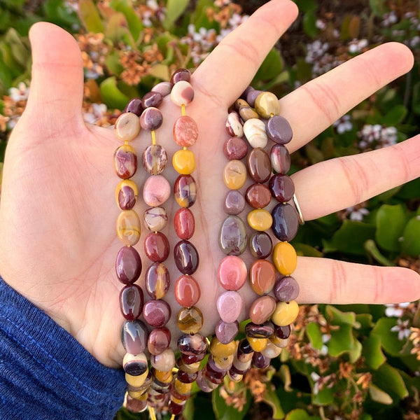 Natural Mookaite Jasper Gemstone Oval Tumbled Pebble Beads, Irregular, 7mm to 12mm, Hole ID 1mm, 15 Inch/1 Strand, GZ12-57