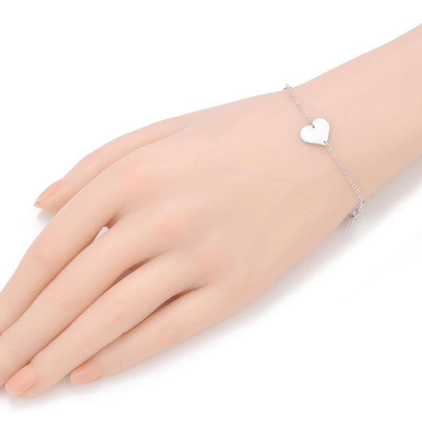 1pc 925 Sterling Silver 12mm Heart Link Cable Chain Bracelet, Tarnish Resistant White Gold Plated, Length Selections: 7 inch/7.5 inch/8 inch