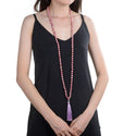 Adabele Premium 108 Mala Bead Lt. Purple Tassel Necklace, 8mm Natural Pink Rhodonite Gemstone, Tibetan Buddhist Japa Prayer Beaded Jewelry RGN3