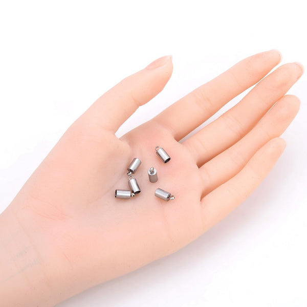 100pcs 304 Stainless Steel Tube Cord End Caps, Glue In Endcap Barrel, Hole ID Selections: 1.5mm/2mm/2.5mm/3mm/3.5mm/4mm