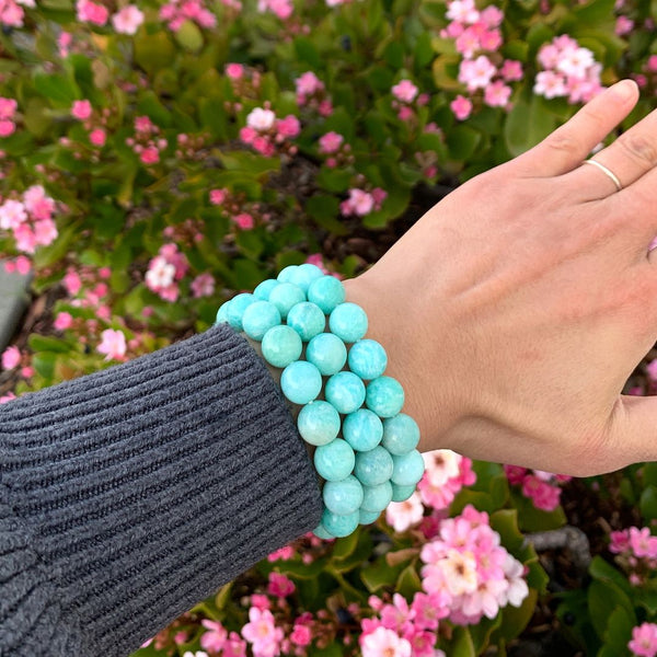 1 Strand Stretch Natural Russian Amazonite Beaded Gemstone Bracelet, 10mm Bead, Length Selections: 7 inch/7.5 inch/8 inch/8.5 inch