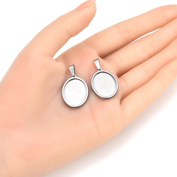 10pcs 304 Stainless Steel 20x15mm Oval Bezel Cup Settings