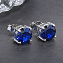 1 Pair 925 Sterling Silver September Birthstone Round Cut Stud Earrings, 6mm/0.84 Carat Cubic Zirconia CZ Blue Sapphire Stone, SSE48-9