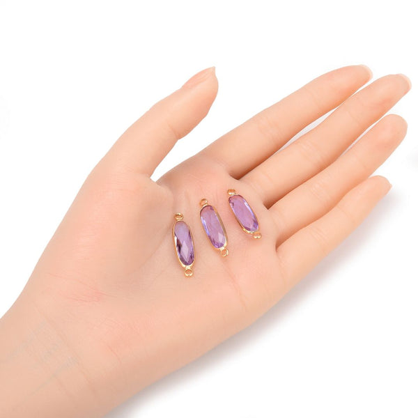 10pcs Grade A June Alexandrite Purple Rectangle Bar Birthstone Links, 18K Yellow Gold Plated Brass, 21x7mm, CCP9-G6