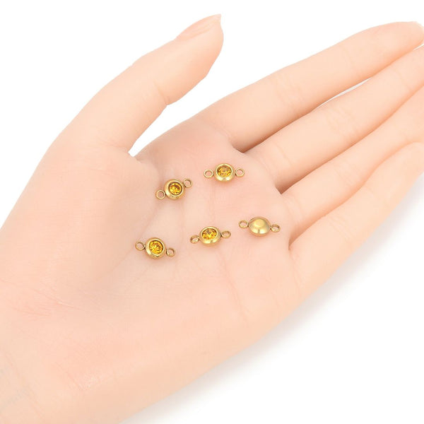 10pcs Grade A November Topaz Yellow Birthstone Links, 18K Yellow Gold Plated Stainless Steel, Tarnish Resistant, 6mm, CCP35-11