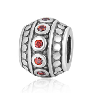 1pc 925 Sterling Silver Round January Birthstone Bead Charm, Siam Red Garnet Cubic Zirconia CZ, 10x8mm, Hole ID 4.5mm, EC1-F1