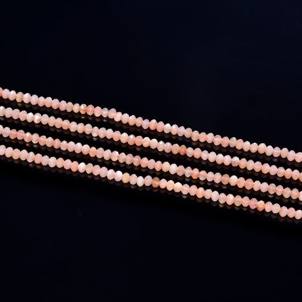 Natural Pink Moonstone Gemstone Tiny Small Faceted Rondelle Beads, 4x3mm, Hole ID 0.65mm, 15 Inch/1 Strand, GK-B6