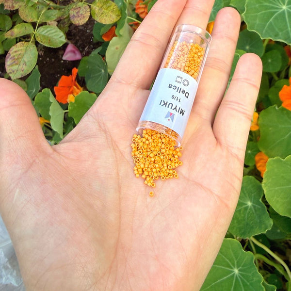7.5g Miyuki Delica 11/0 Seed Beads, Opaque Matte Glazed Banana DB2285
