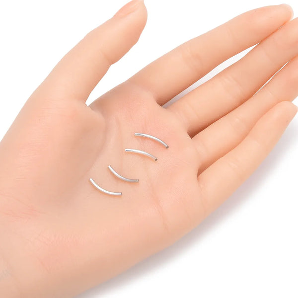 10pcs 925 Sterling Silver Curved Noodle Tubes, Hole ID 1mm, Size Selections: 15mm/20mm/30mm