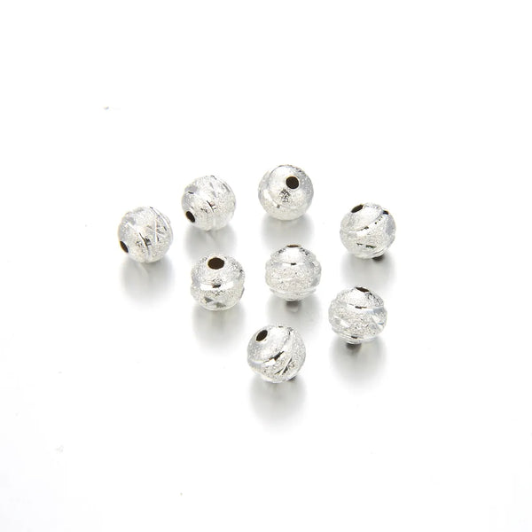 100pcs Sparkle Diamond Cut Round Beads, Sterling Silver Plated Brass, Size Selections: 6mm/8mm/10mm