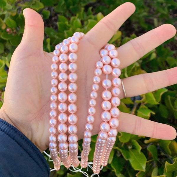 AAA Grade Natural Shell Pearl Round Beads, Freshwater Mother Of Pearl Nacre, Pink, 1 Strand/15 Inch, Size Selections: 4mm/6mm/8mm