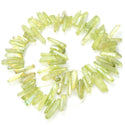 1 Strand Natural Raw Crystal Quartz Gemstone Beads, Small Drilled Stone Points, Peridot Green AB Titanium Coated Stone Stick, 15 Inch, GA10