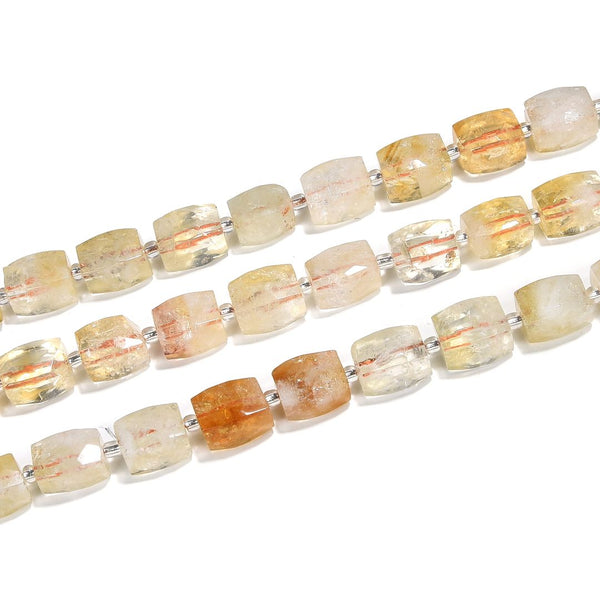 10pcs Natural Citrine Yellow Crystal Gemstone Faceted Cylinder Tube Beads, 12-18mm, Hole ID 1mm, GZ9-4