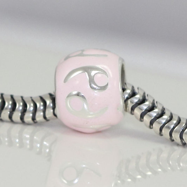 1pc 925 Sterling Silver Cancer Zodiac Sign Bead Charm Light Pink Enamel, Compatible with Pandora All Other Charm Bracelets, EC55