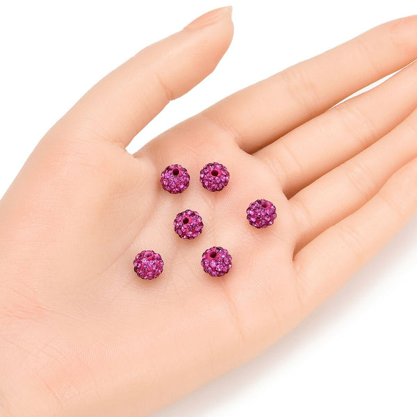 25pcs Adabele Grade A Suncatcher Crystal Rhinestone Pave Polymer Clay Beads, Fuchsia Pink, Size Selections: 8mm/10mm/12mm