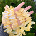 1 Strand Natural Raw Crystal Quartz Gemstone Beads, Large Drilled Stone Points, Topaz Yellow AB Titanium Coated Gem Stick, 15 Inch, GA-E11