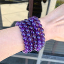 1 Strand Stretch Natural Grade A Purple Amethyst Beaded Gemstone Bracelet, 8mm Bead, Length Selections: 7 inch/7.5 inch/8 inch/8.5 inch