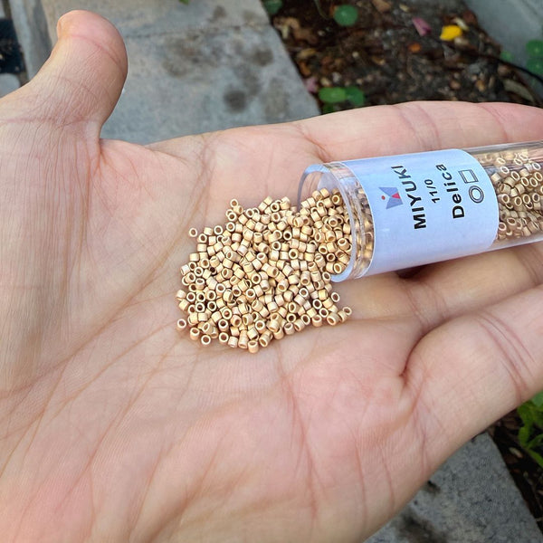 30g Miyuki Delica 11/0 Seed Beads, Matte 24Kt Light Gold-Plated DB334