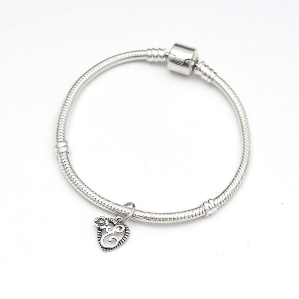 1pc Solid Sterling Silver Letter E Initial Flower Heart Alphabet Name Charm, Compatible with Pandora all Other Charm Bracelets, EC661