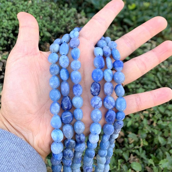 Natural Blue Aventurine Gemstone Oval Tumbled Pebble Beads, Irregular, 9mm to 12mm, Hole ID 1mm, 15 Inch/1 Strand, GZ12-29