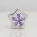 1pc 925 Sterling Silver Star Charm February Birthstone Bead Charm, Purple Amethyst Cubic Zirconia CZ, 10x9.5mm, Hole ID 4.5mm, EC1-K2