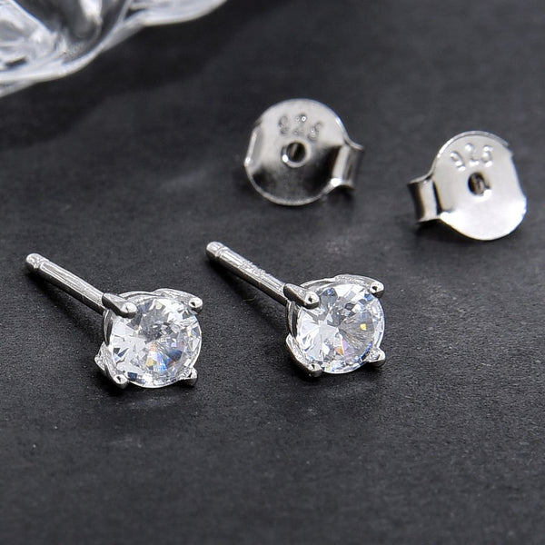 1 Pair 925 Sterling Silver April Birthstone Round Cut Stud Earrings, 4mm/0.25 Carat Small Tiny Cubic Zirconia CZ Clear Diamond Stone, SSE78-4