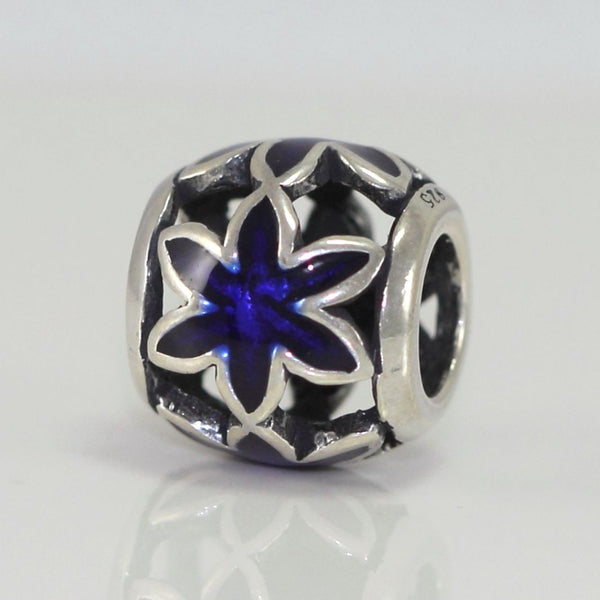 1pc Solid 925 Sterling Silver Sapphire Blue Star Flower Charm Bead, Compatible with Pandora All Other Charm Bracelet, EC 472