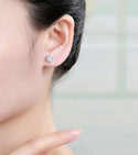 1 Pair 925 Sterling Silver April Birthstone Round Cut Stud Earrings, 6mm/0.84 Carat Cubic Zirconia CZ Created Clear Diamond Stone, SSE48-4