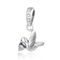 1pc 925 Sterling Silver Bird Charm, Freedom Lover April Birthstone Charm Drop, Diamond Clear Cubic Zirconia CZ, 20mm Long, Hole ID 4.5mm, EC1-D4