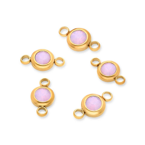 10pcs Grade A October Pink Opal Birthstone Links, 18K Yellow Gold Plated Stainless Steel, Tarnish Resistant, 6mm, CCP35-10
