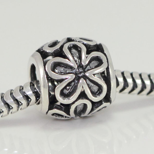 1pc Solid 925 Sterling Silver Cute Jasmine Flower Charm Bead, Compatible with Pandora All Other Charm Bracelet, EC474