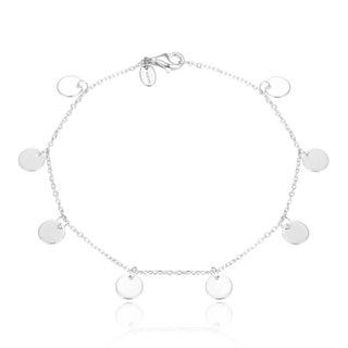 1pc 925 Sterling Silver Cable Chain Bracelet with 6mm Coin Charm Drops, Tarnish Resistant White Gold Plated, Length Selections: 7 inch/7.5 inch/8 inch